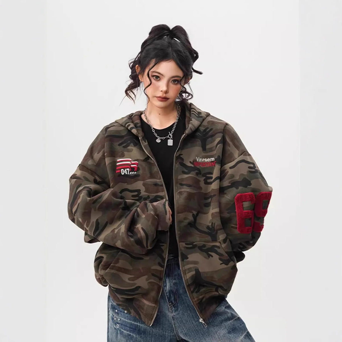 American High Street Camouflage Open Cardigan Hoodie For Men Women Spring Autumn Fashion Couple Zipper Jacket Loose Streetwear