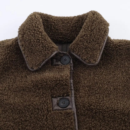 Women Warm Jacket - Casual Streetwear Single Breasted Lapel Collar Coat With Button Decoration