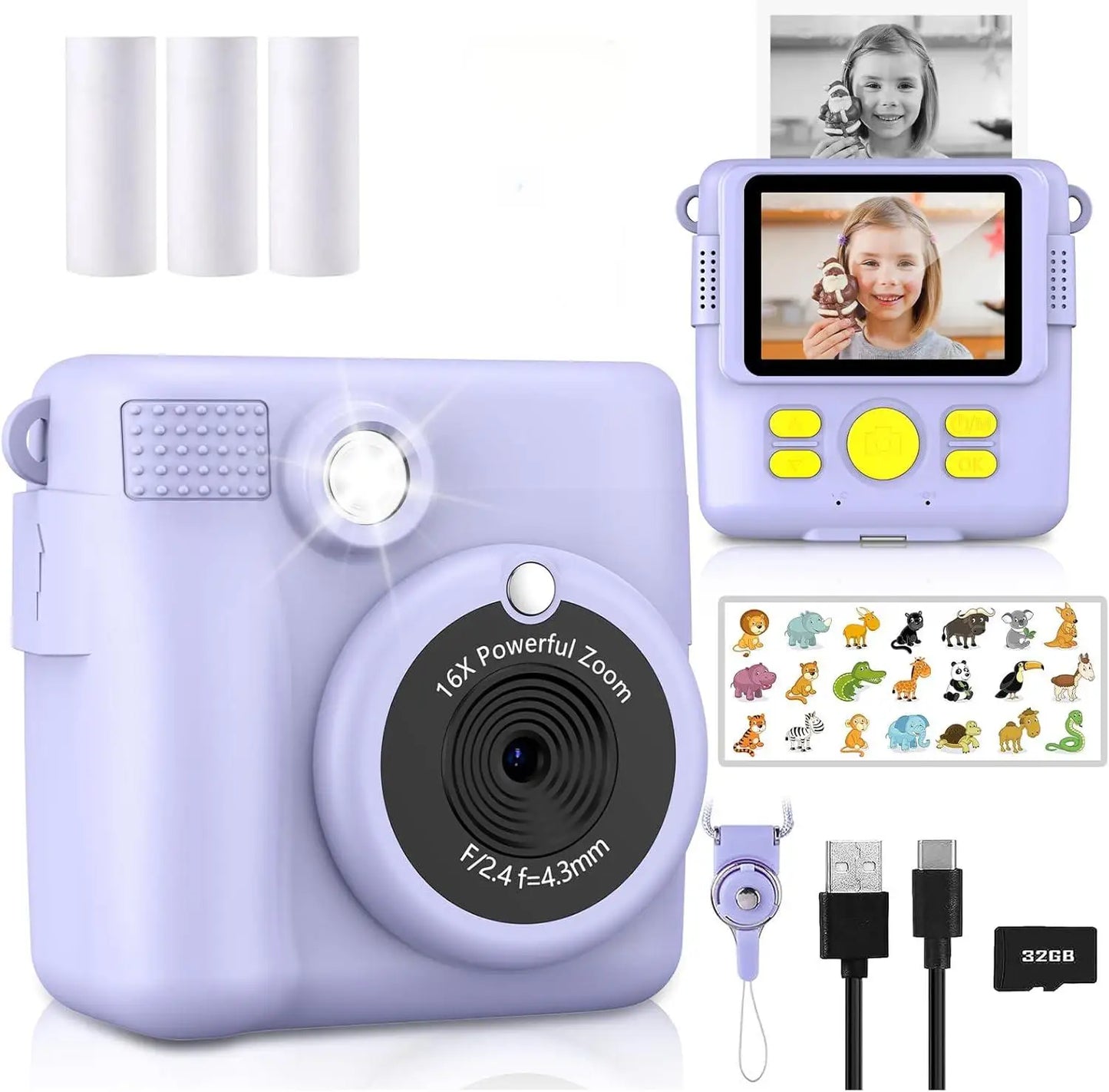 Instant Print Camera - Kids Digital Camera with 1080P HD Video, Waterproof & Shockproof Toy