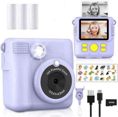 Instant Print Camera - Kids Digital Camera with 1080P HD Video, Waterproof & Shockproof Toy