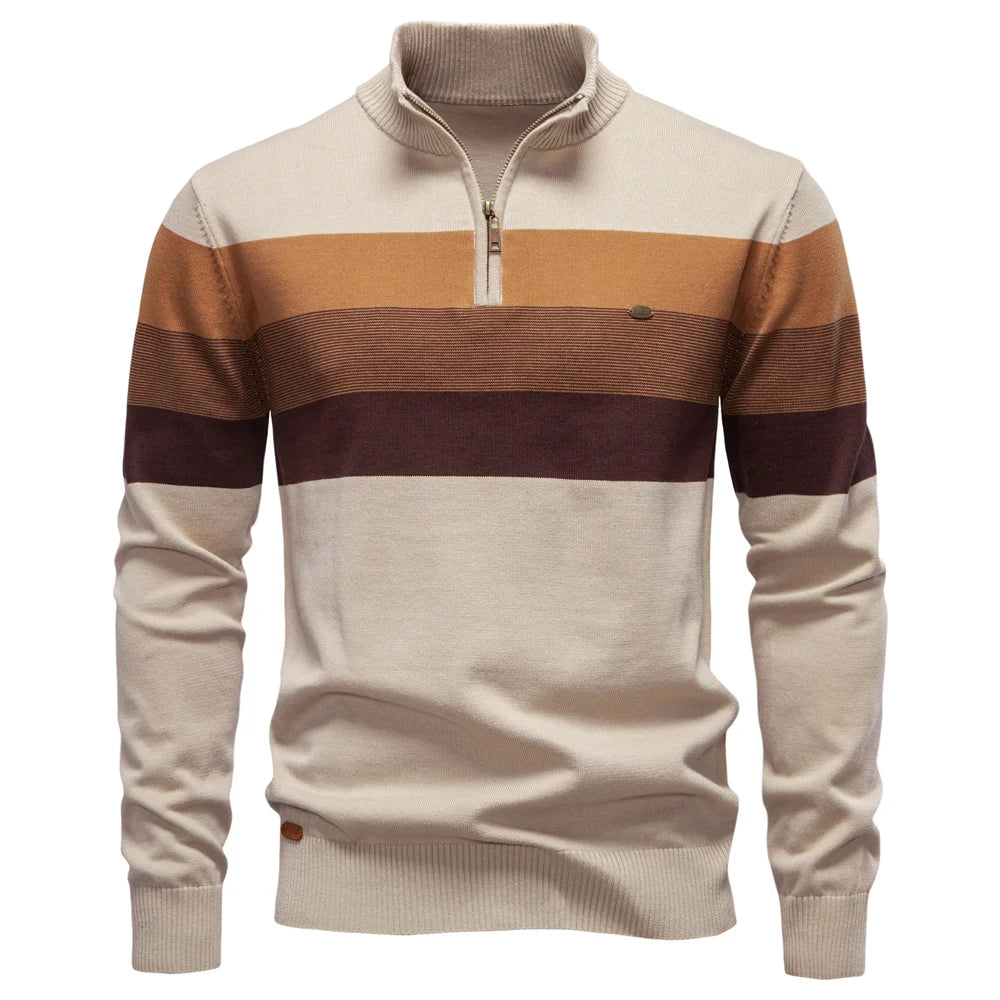AIOPESON Men's Patchwork Pullover Sweater Cotton Casual Zipper Mock Neck Sweater for Men New Winter Fashion Warm Sweater for Men