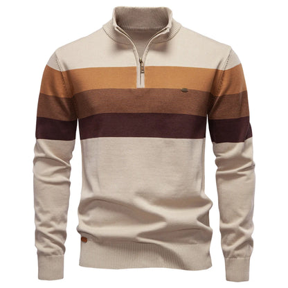AIOPESON Men's Patchwork Pullover Sweater Cotton Casual Zipper Mock Neck Sweater for Men New Winter Fashion Warm Sweater for Men