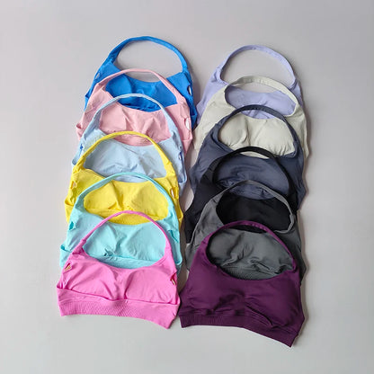 Padded Sports Bra - Shockproof Seamless Workout Bra With Halter Straps, Medium Support