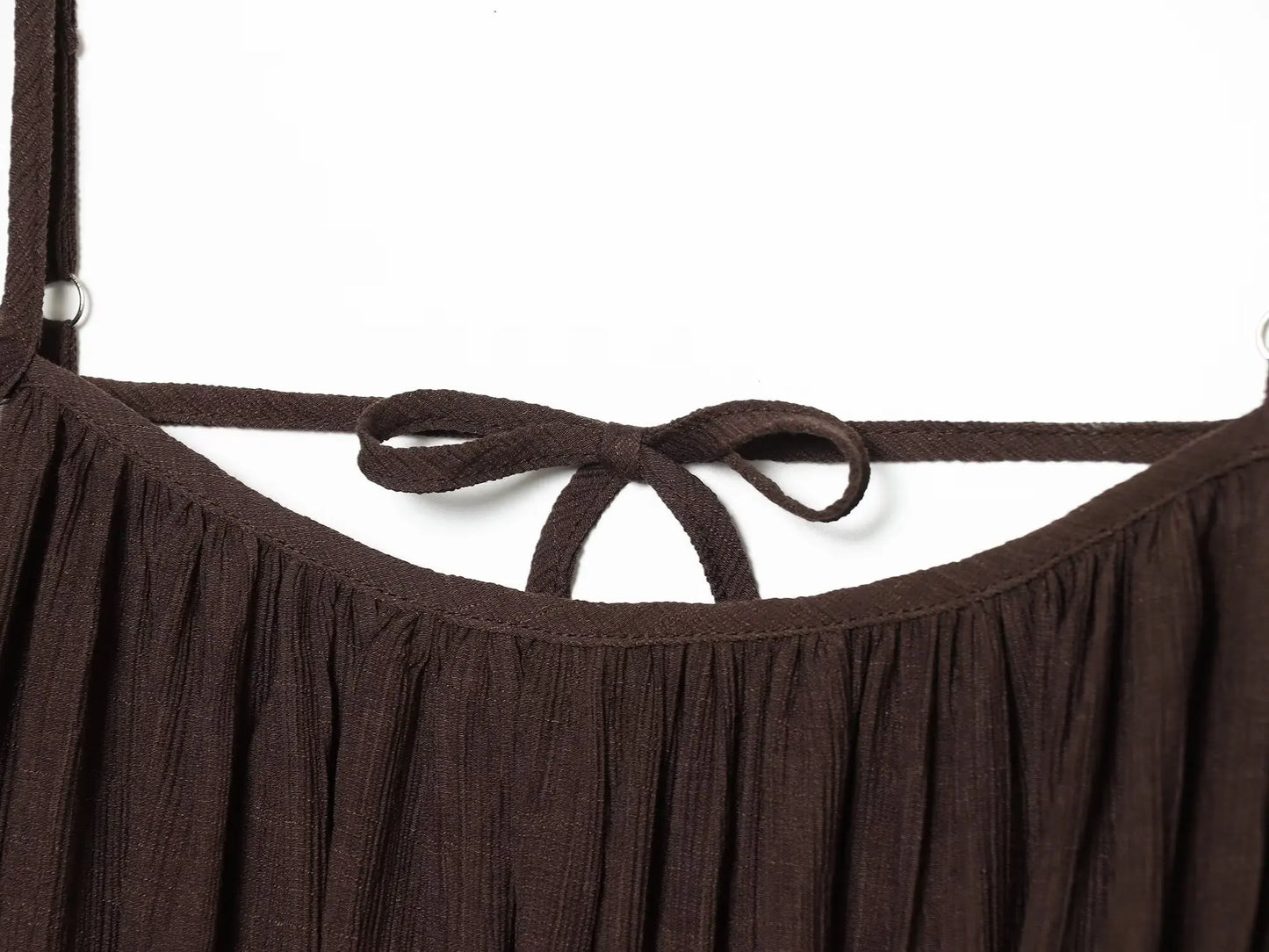 TFMLN Women Round Neck Pleated Sling Dresses Summer New Sleeveless Loose Fit Backless Solid Dress Fashion Holiday Casual Clothes