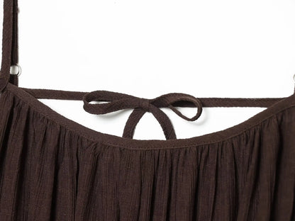 TFMLN Women Round Neck Pleated Sling Dresses Summer New Sleeveless Loose Fit Backless Solid Dress Fashion Holiday Casual Clothes