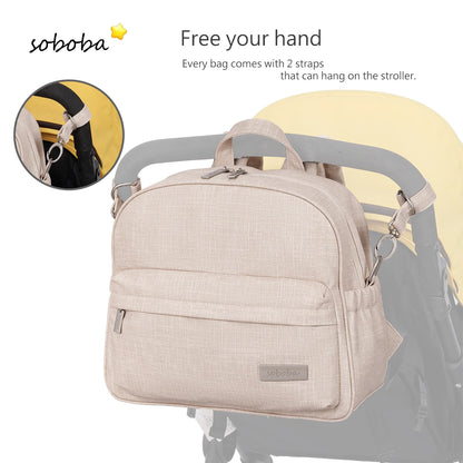 Soboba Stylish Diaper Backpack for Women Solid Fashion Waterproof Large Capacity Multi-funcional Nappy Changing Bag with 2 Strap
