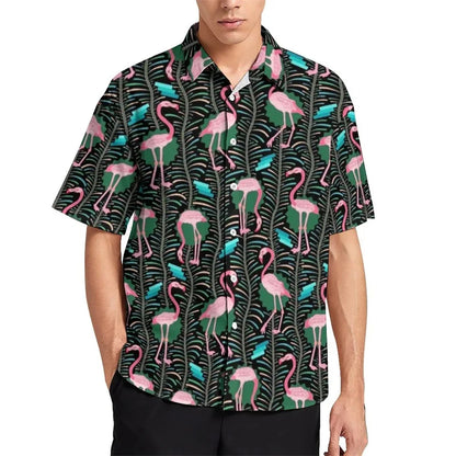 Birds Flamingo Parrot Hawaiian Shirts For Men 3D Printed Vacation Beach Shirt Trendy Short Sleeve Lapel Blouse Streetwear