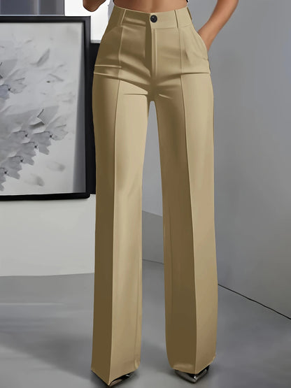 Women High Waisted Wide Leg Office Trousers, Solid Black Pleated Elegant Crease Dress Pants, Professional Full Length Trousers