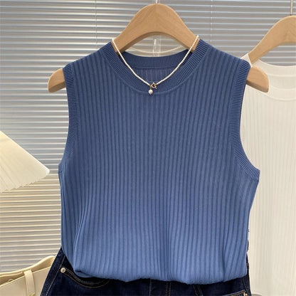 zjais Summer Spring Tanks Top Women Sleeveless Knitted T-Shirts Female Elastic Slim Casual Vests Crop Tops Camis Pullover Shirts