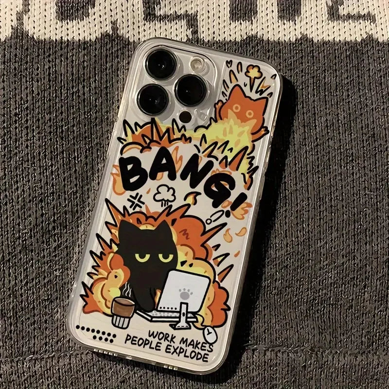 Creative Label Black Cat Transparent Phone Case for Samsung Galaxy S26 S25 Ultra S24 Plus S23 FE S22 A16 A15 A34 A35 A55 Cover