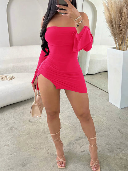 Women's Off-Shoulder Bodycon Dress – Long-Sleeve Black Party Mini Dress