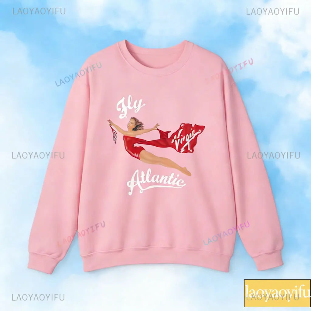 Fly Atlantic Princess Diana Sweatshirt Retro 80s Sporty Crewneck Winter Clothes Women Aesthetic Sweaters Casual Long Sleeve Tops