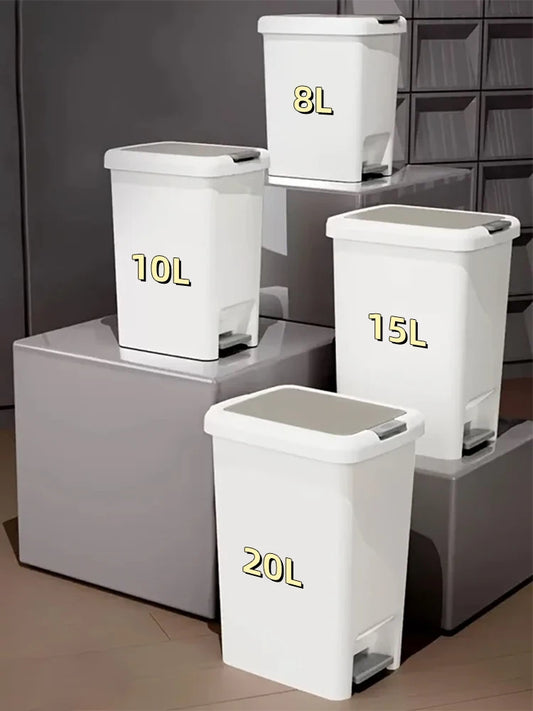 Plastic Foot Pedal Trash Can - Double Opening Bin for Bathroom Kitchen Office