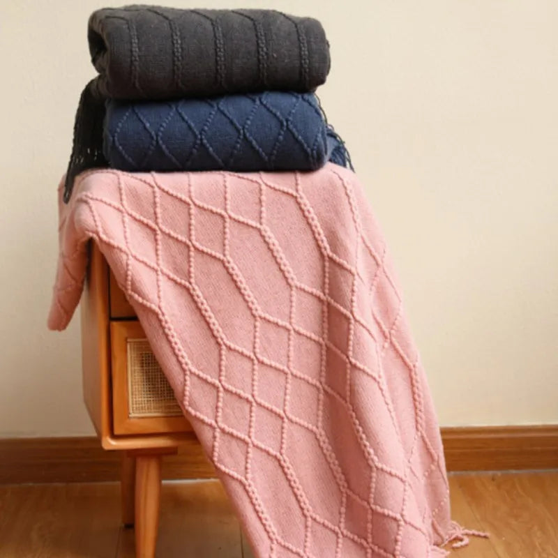 Green Oversized Knitted Throw Blanket - Soft Textured Decorative Couch Blanket - ZOOMNSTORE