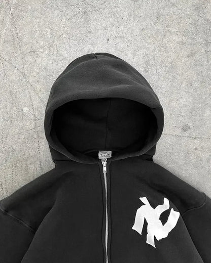 Y2K Harajuku Fashion Letter Pattern Printed Hooded Sweatshirt Hip Hood Casual Loose Men and Women Oversized Zipper Sweatshirt
