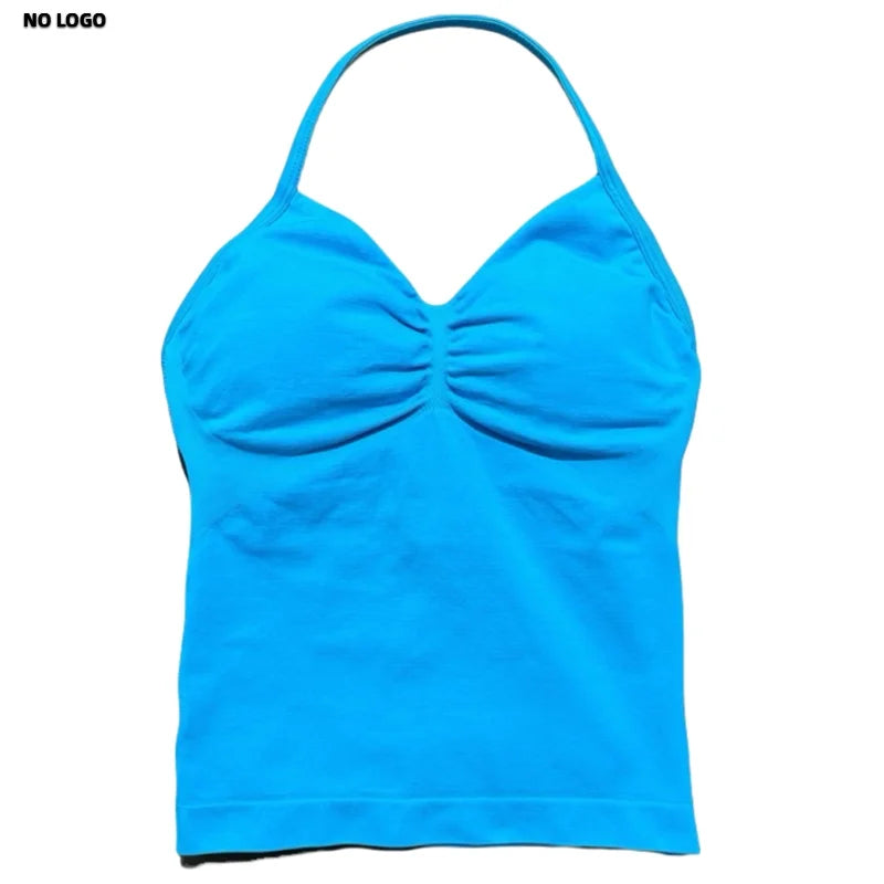 Women Yoga Vest - Longline Strappy Top | Breathable Fitness Tank Top Open Back Halter