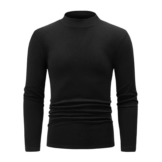1/2piece Autumn And Winter Men's Semi High Neck Fashionable Base Long Sleeved Top Solid Color Casual Sports Fitness Warm T-shirt