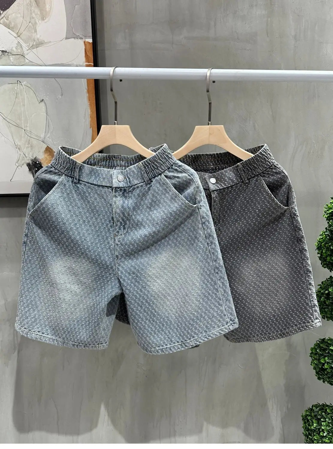Men's Denim Shorts - Retro Jacquard Washed Casual Summer Five-Minute Pants