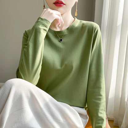 100 Cotton Womens Long-Sleeved Round Neck T-Shirt - Loose Bottoming Top for Spring  Autumn