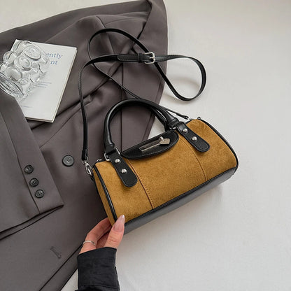 Faux Suede Shoulder Bag - Vintage Style Small Bucket Crossbody With Zipper Closure
