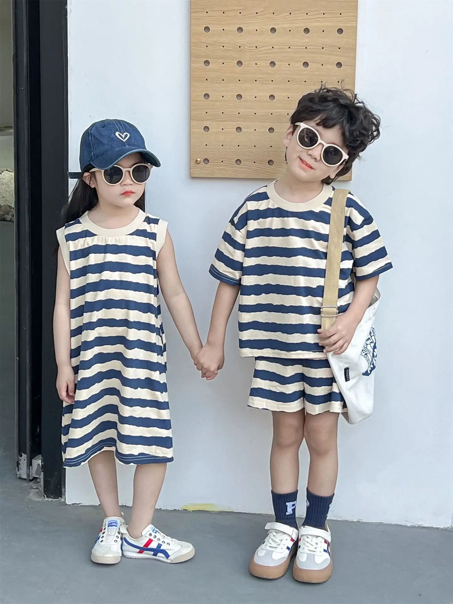 1pcs Summer Chldren Boy Stripe Short Sleeve Tops+Shorts Set Girl Sleeveless Vest Skirt Kids Toddler Fashion Leisure Clothes Set