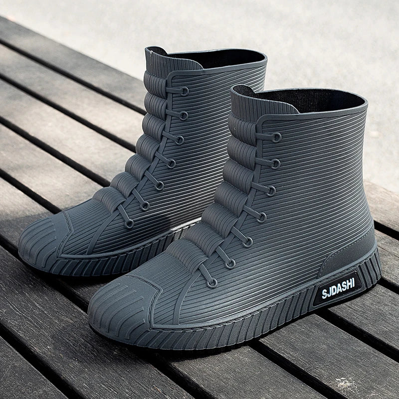 Waterproof Rain Boots - Men Women Mid-Calf Lined Fleece Casual PVC Shoes