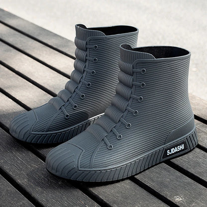 Waterproof Rain Boots - Men Women Mid-Calf Lined Fleece Casual PVC Shoes