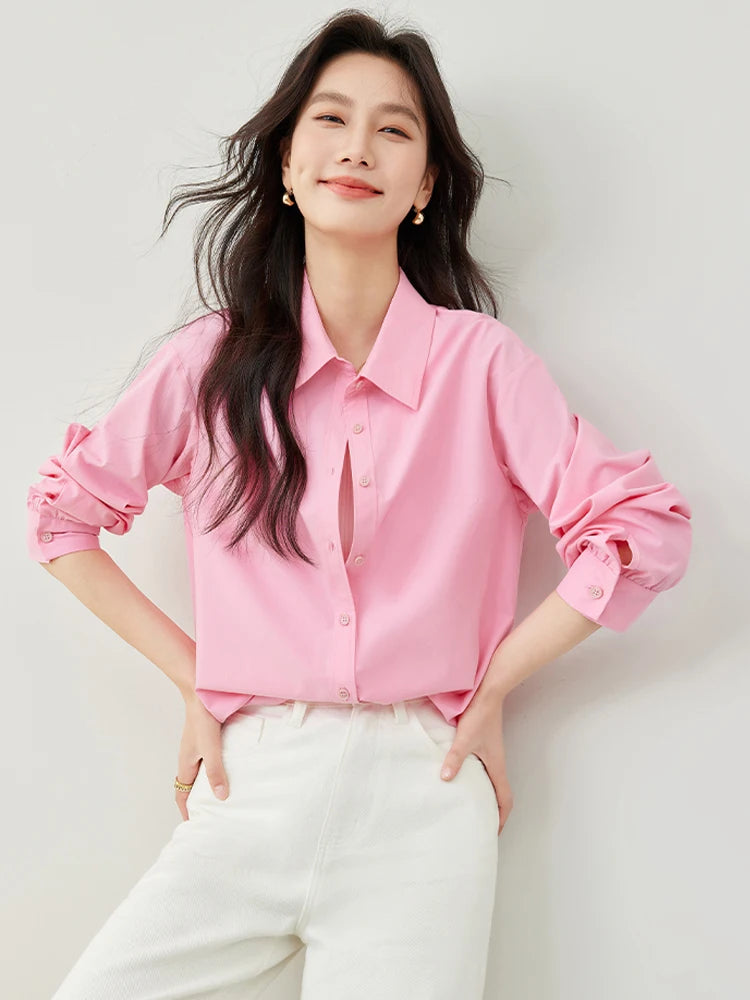 VIMLY Spring Formal Shirts Women 2026 Cotton Lyocell Button Up Shirts & Blouses Long Sleeve Top Office Wear for Woman M5889