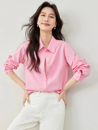 VIMLY Spring Formal Shirts Women 2026 Cotton Lyocell Button Up Shirts & Blouses Long Sleeve Top Office Wear for Woman M5889