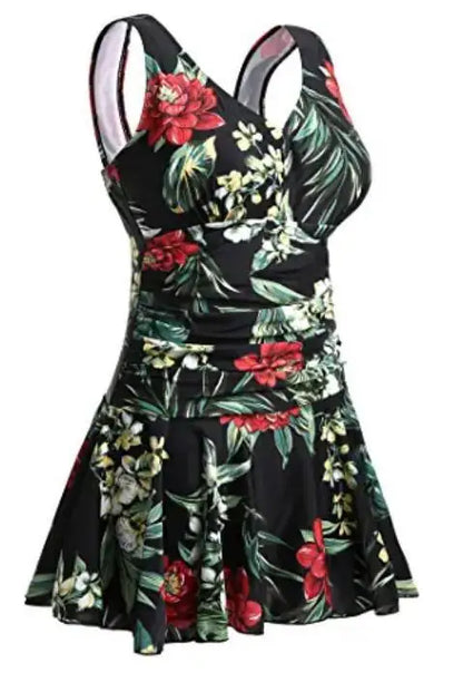 European and American Conservative Women's Large-size Printed Cherry One-piece Conservative Belly-covering and Slimming Swimsuit