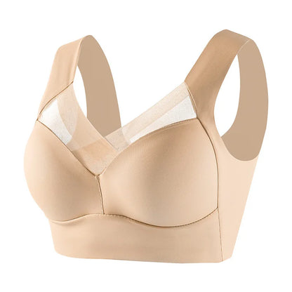 Plus Size Sports Bra - Seamless Wire Free Push Up Brassiere With Wide Straps