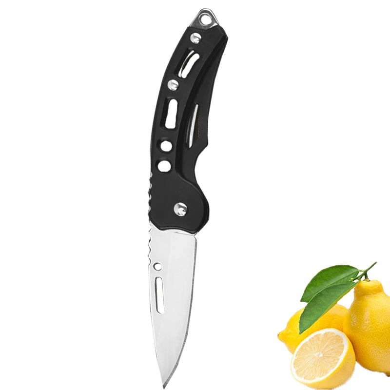 Stainless Steel Folding Fruit Knife with Keychain - Non-Slip Pocket Slicing Knife
