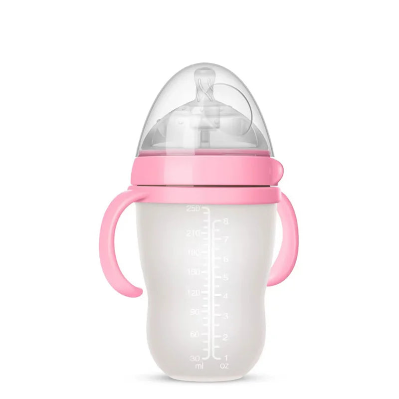 New 0-36 months baby nano-silicone bottle 240ml 150ml with handle Breastmilk-like design Soft milk pulling