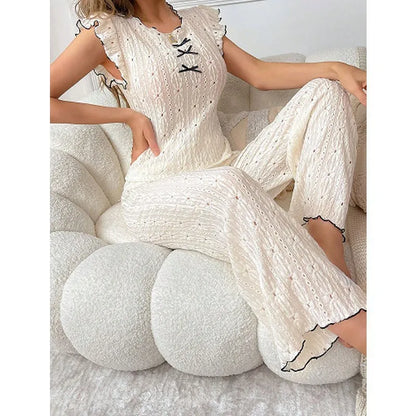 European and American style sexy hollow spring and summer new high-end lace texture women's pajama set