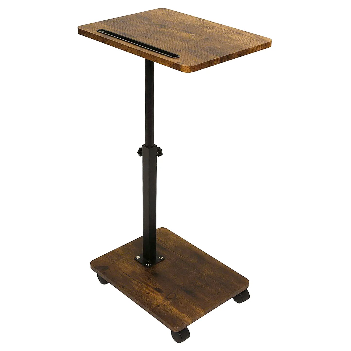 C Shaped Side Table – Mobile Coffee Table With Wheels | Adjustable Height Wooden Storage