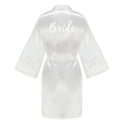 Caramel Wedding Bride Bridesmaid Robes Dressing Gown Sexy Women Bathrobe Night Shirts Short Women Kimono Mesh Sleeve