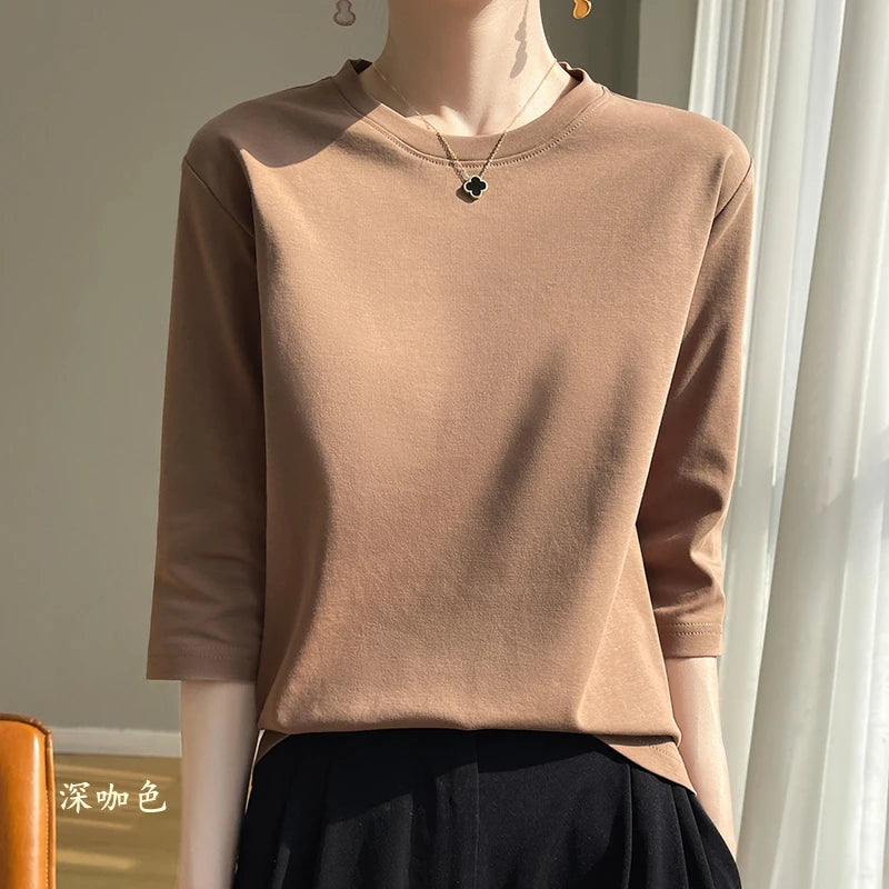 Cropped Mercerized Cotton T-Shirt - 100 Cotton Short Sleeve for Spring  Summer 2023