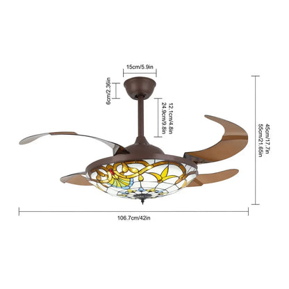 42 in Tiffany Style Ceiling Fan W/ Light, Remote Control, 3 Color Changing LED & 3 Speed Setting, Modern Fan for Living Room Use