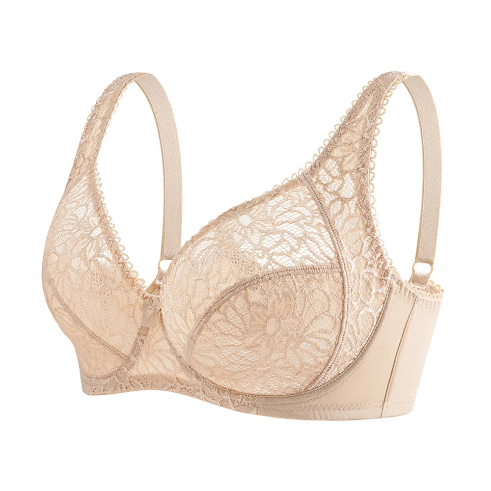 Plus Size Bras - Comfortable Lace Underwire Push Up Bra With Adjustable Straps