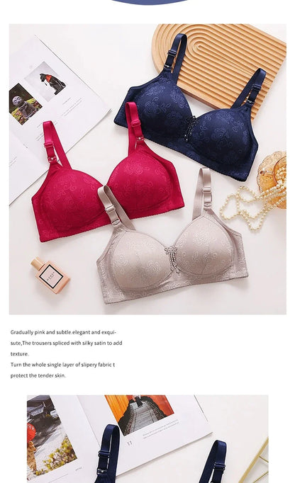Ladies Ultra-thin Without Steel Ring Fashionable Printing Adjustable Underwear Seamless Breathable Gathering Anti Sagging Bra