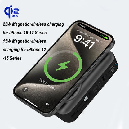 Solid-state Battery Qi2.2 25W Magnetic Wireless Power Bank PD65W Fast Charger for iPhone 17 iWatch Laptop Powerbank with AC Plug