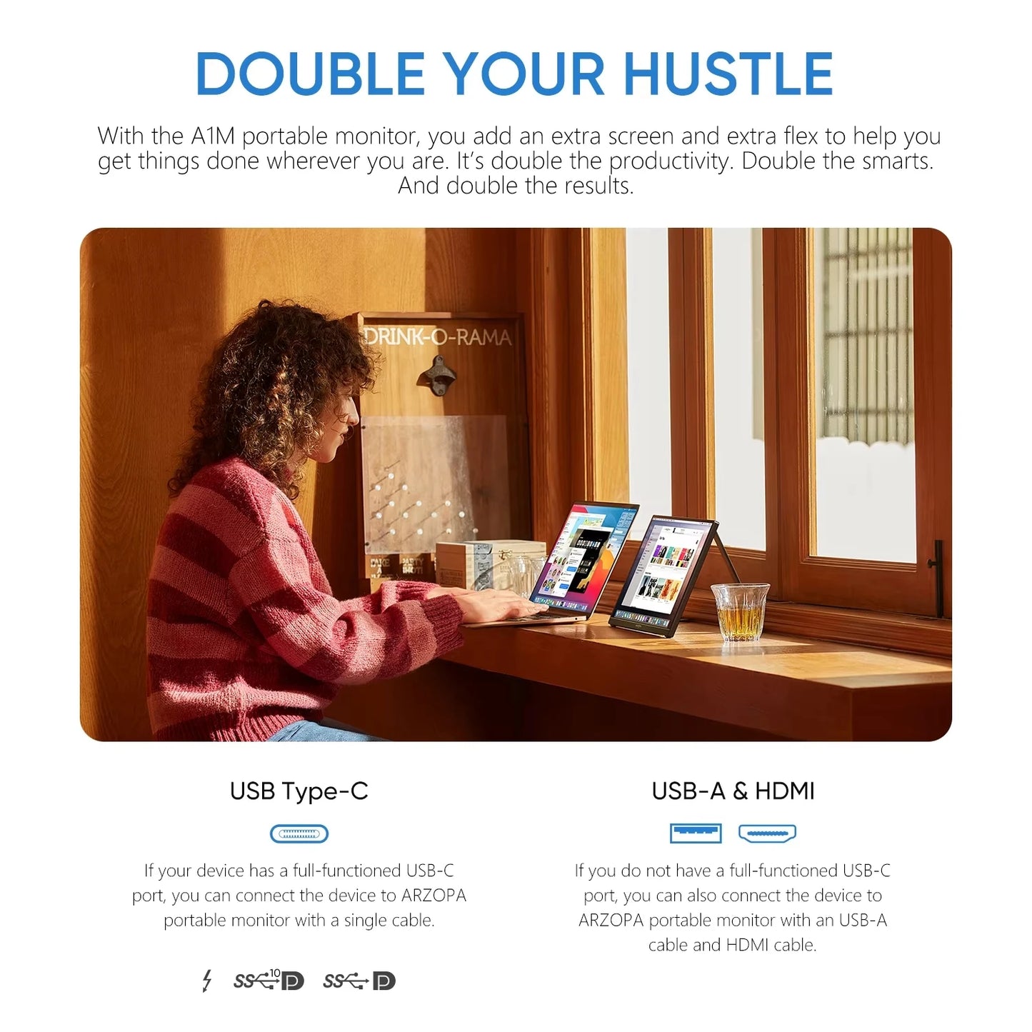 Portable Monitor 15.6 Inch – FHD 1080P IPS USB-C Mini HDMI External Second Screen with Built-In Speaker