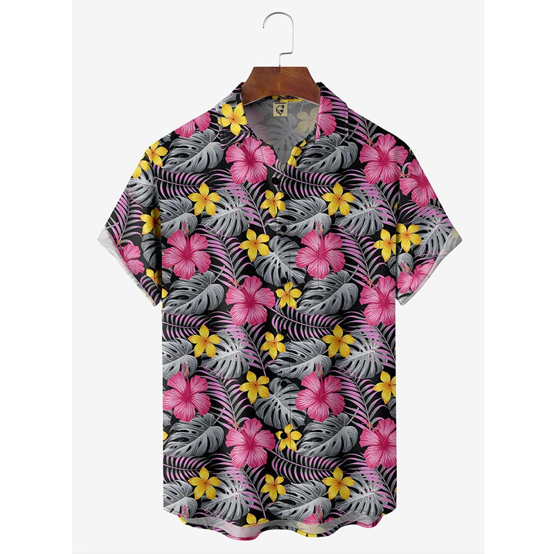 Floral Shirts Men's Hawaii Shirts Holiday Party Blouse Cuba Style Lapel Beach Shirt Flower Camisas Short-sleeved Womens Clothes