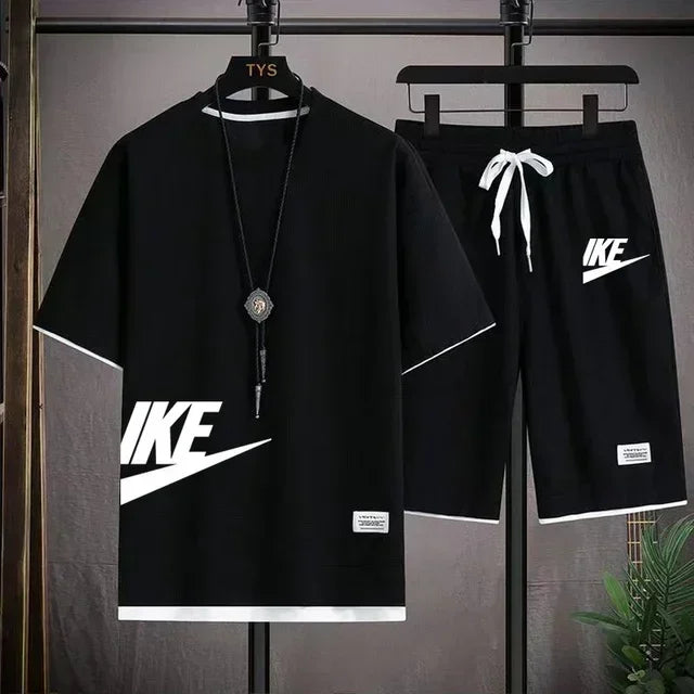 New summer men's casual short-sleeved T-shirt and shorts sportswear set, outdoor men's breathable jogging shorts 2-piece set