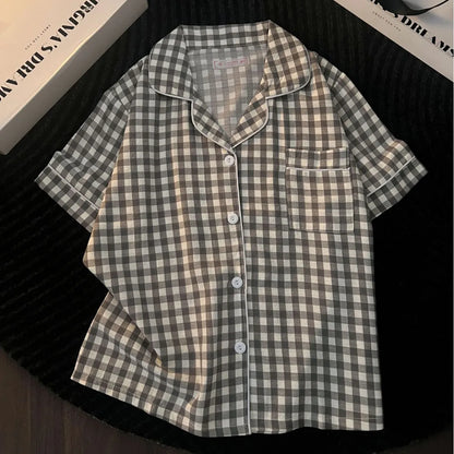 Ins Japanese-Style Minimalist Women's Pajamas Summer Bubble Cotton Cute Girl Loose Short-Sleeve Shorts Loose Summer Outfit Set