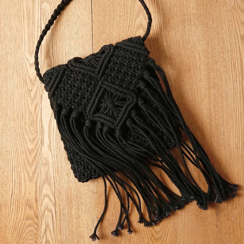 Handmade Cotton Crossbody Bag - Vintage Tassel Shoulder Messenger for Women Summer Beach Handbag 2023