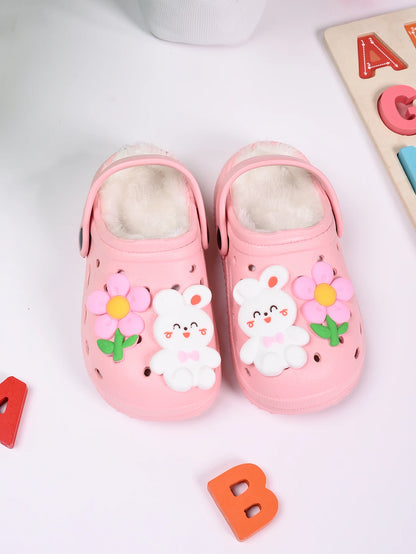 Children's Winter Slippers - Plush Rabbit Pink Girl Anti Slip Cotton Shoes