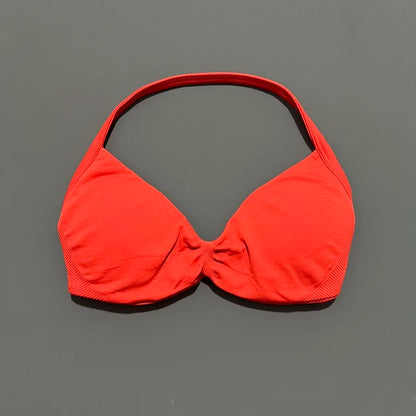 HISTELLO Strappy Bra Gym Top Women High Support Thin Strap Halter Sports Seamless Bras Scrunch Push-up Workout Yoga Tank Tops