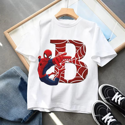 2026  New Children's Spider Man Cartoon Letter Printed T-shirt Cotton T-shirt Boys' Short Sleeved Top Children's Clothing
