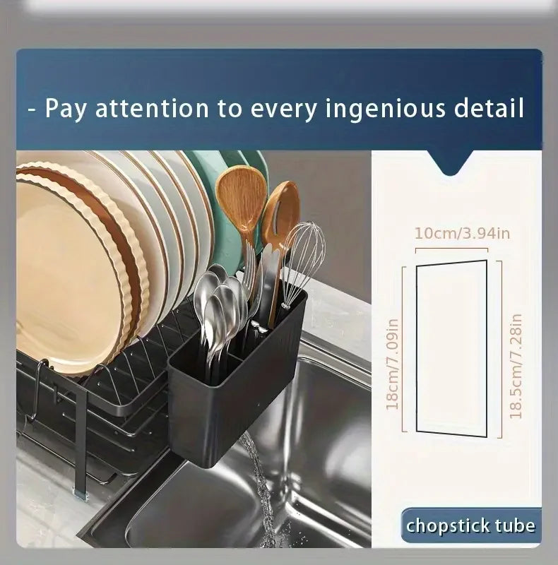 Expandable Dish Rack - Adjustable Kitchen Countertop Organizer with Utensil & Cup Holders